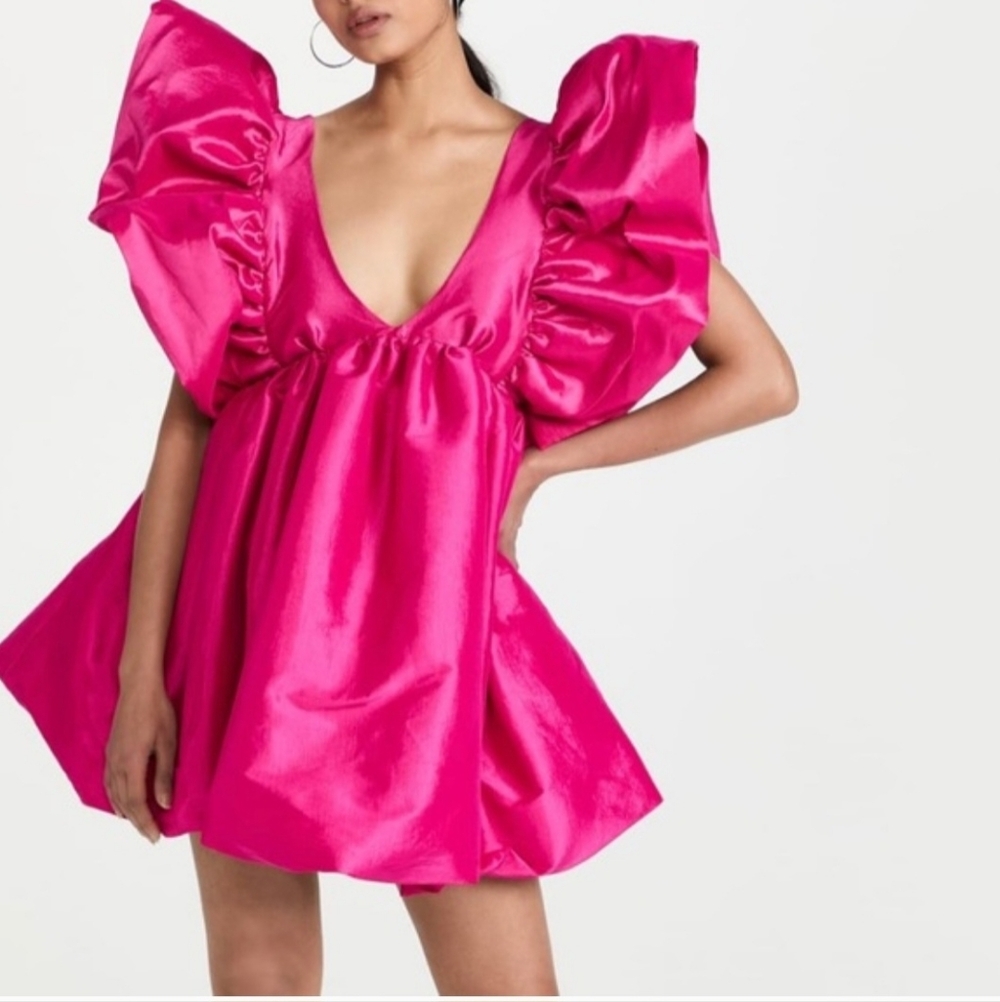 Kika Vargas Fuchsia Mini Dress with Dramatic Sleeves, and Pockets!